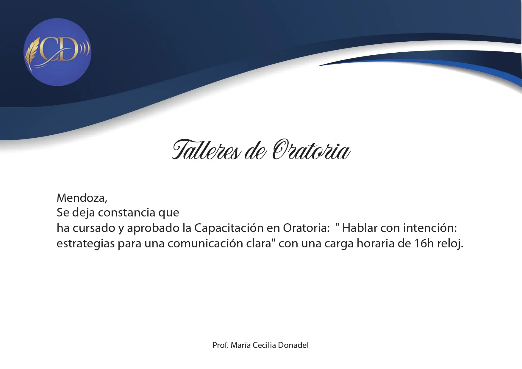 Certificado de asistencia y finalización — Talleres de Oratoria